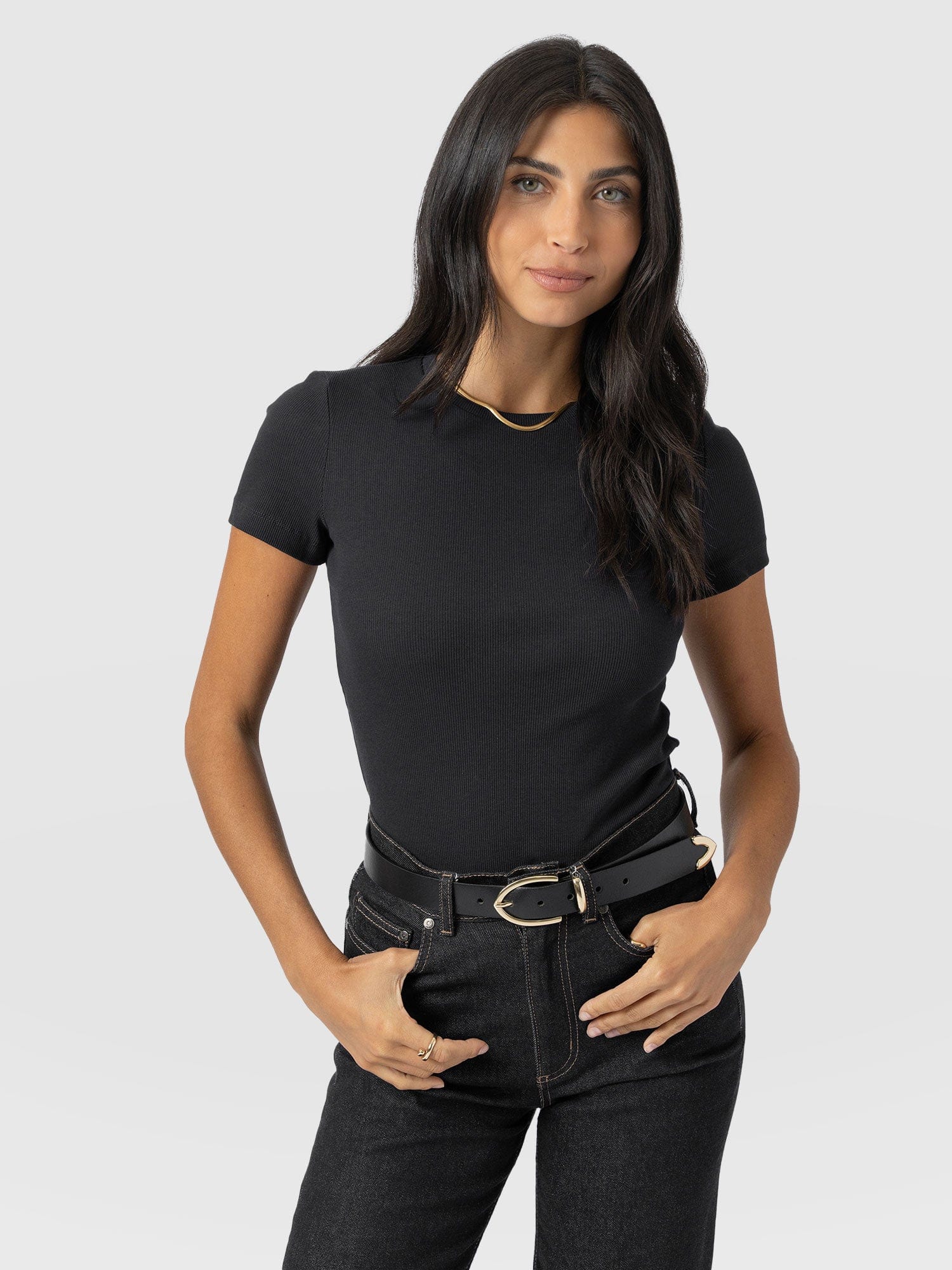 Ribbed Short Sleeve Tee - Black